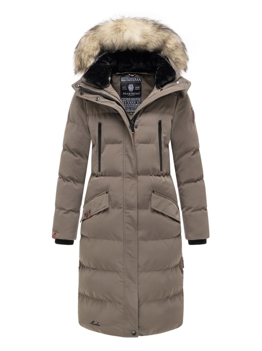 Marikoo abrigo de invierno mujer – Schneesternchen largo con capucha y cuello de pelo sintético - Image 1