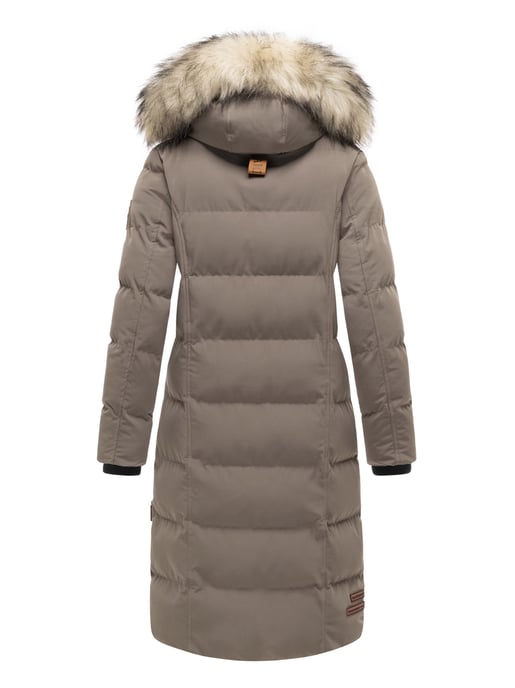Marikoo abrigo de invierno mujer – Schneesternchen largo con capucha y cuello de pelo sintético - Image 4