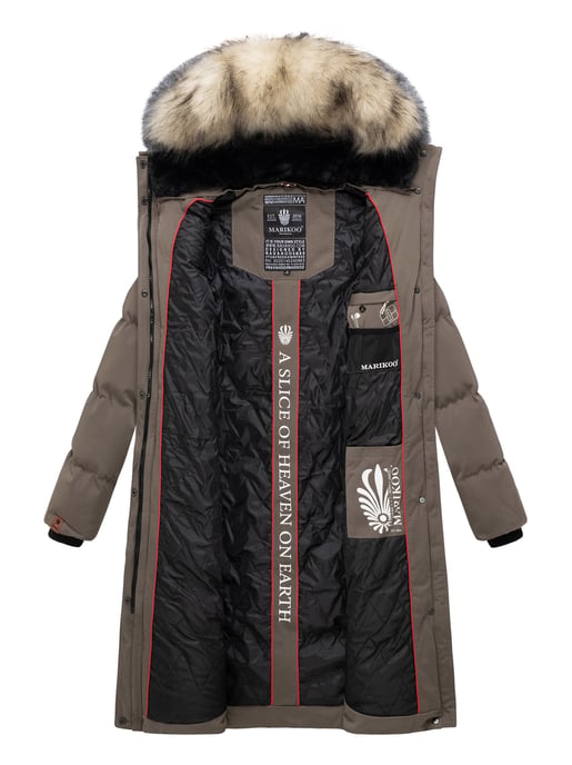 Marikoo abrigo de invierno mujer – Schneesternchen largo con capucha y cuello de pelo sintético - Image 5