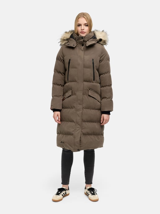 Marikoo abrigo de invierno mujer – Schneesternchen largo con capucha y cuello de pelo sintético - Image 6