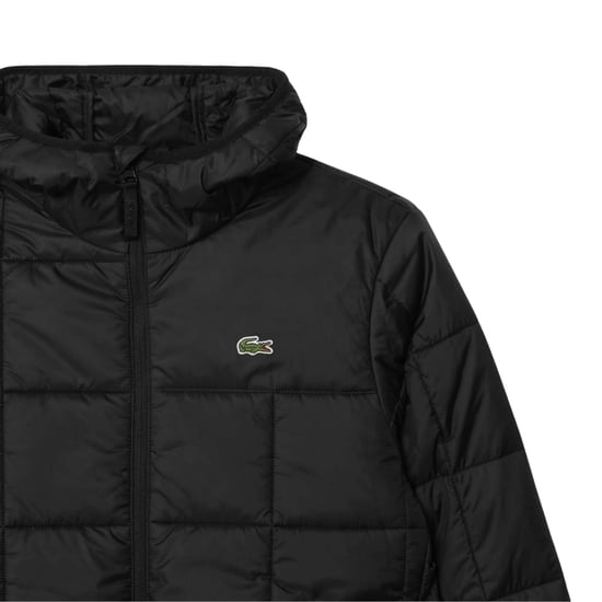 Chaqueta Acolchada Negra Con Capucha Y Logo De Lacoste, Impermeable - Image 2