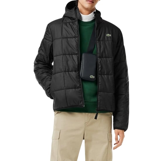 Chaqueta Acolchada Negra Con Capucha Y Logo De Lacoste, Impermeable - Image 6