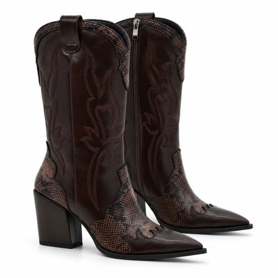 Bota Cowboy Marrón Efecto Serpiente Tacón Alto Montevita 105369 - Image 1