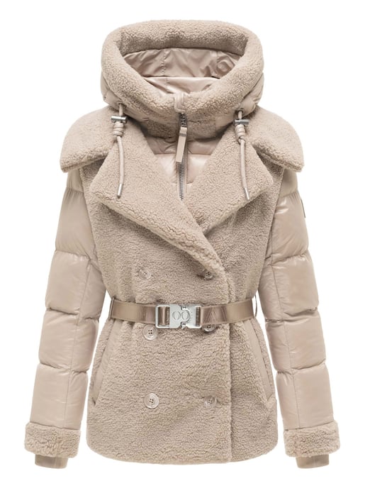 Chaqueta acolchada de peluche Navahoo Kuschelhäschen mujer – capucha desmontable y cinturón - Image 1