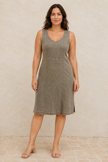 Vestido midi con paneles y escote en V lavado - Image 1