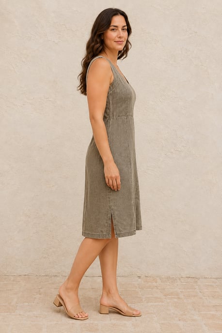 Vestido midi con paneles y escote en V lavado - Image 2