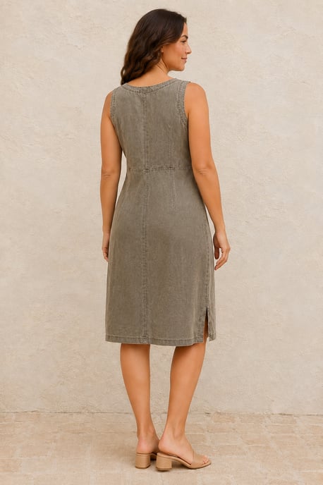 Vestido midi con paneles y escote en V lavado - Image 3