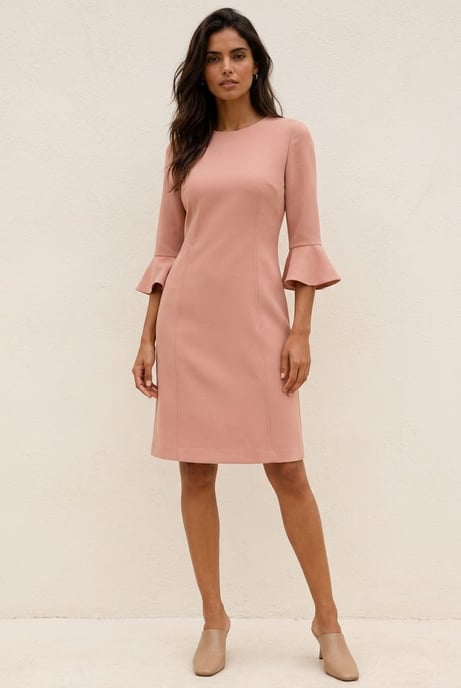 Vestido moderno de corte recto con puños acampanados - Image 1