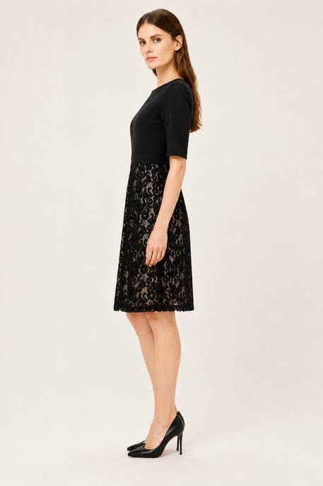 Vestido entallado con falda acampanada y paneles de encaje - Image 2