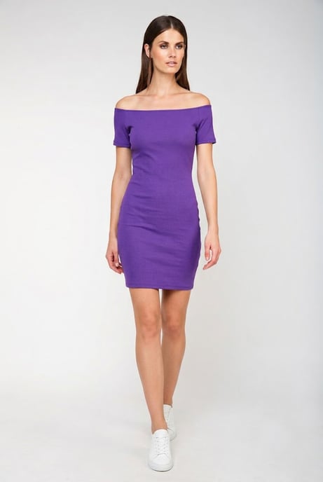 Vestido ajustado con hombros descubiertos y tejido acanalado - Image 1