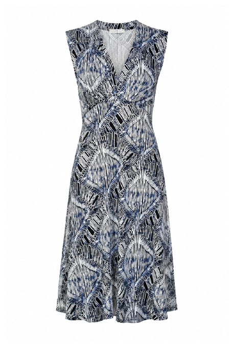 Vestido sin mangas con estampado gráfico y corte entallado y falda acampanada - Image 4