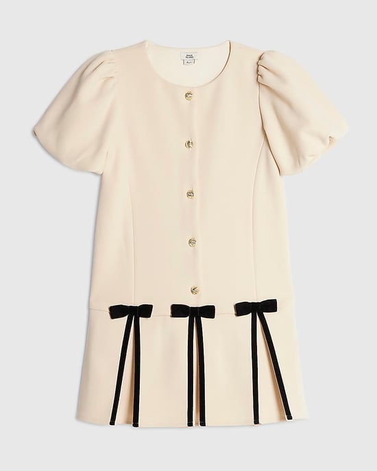 River Island Vestido niña Crema Bajo plisado con lazo Cuello redondo - Image 1
