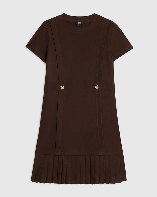 River Island Vestido de niña Marrón con bajo plisado Premium - Image 1