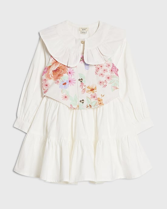 River Island Mini Vestido camisero para niña Blanco Floral 2 en 1 - Image 1