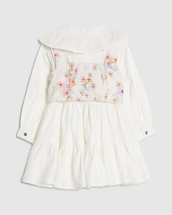 River Island Mini Vestido camisero para niña Blanco Floral 2 en 1 - Image 2