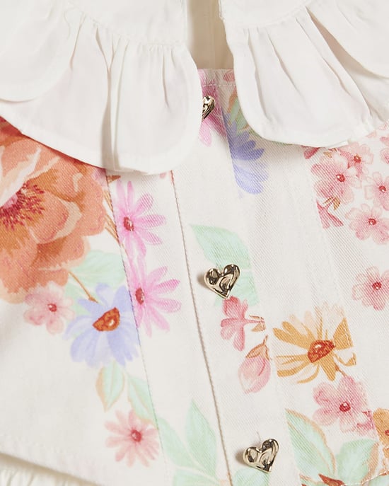 River Island Mini Vestido camisero para niña Blanco Floral 2 en 1 - Image 3