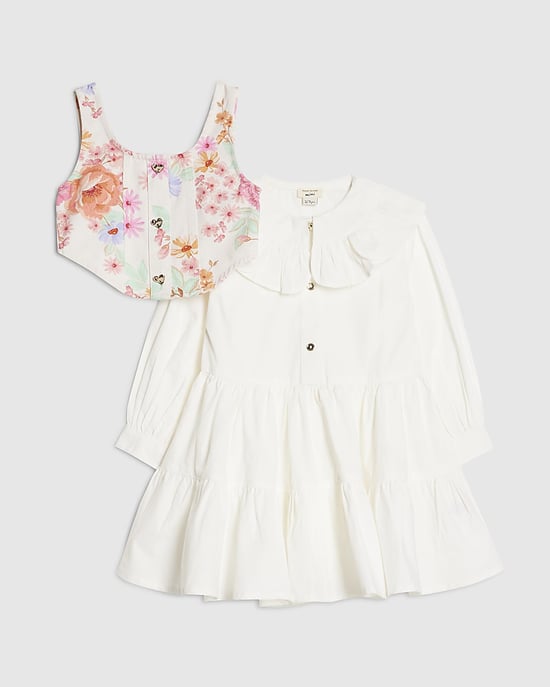 River Island Mini Vestido camisero para niña Blanco Floral 2 en 1 - Image 5