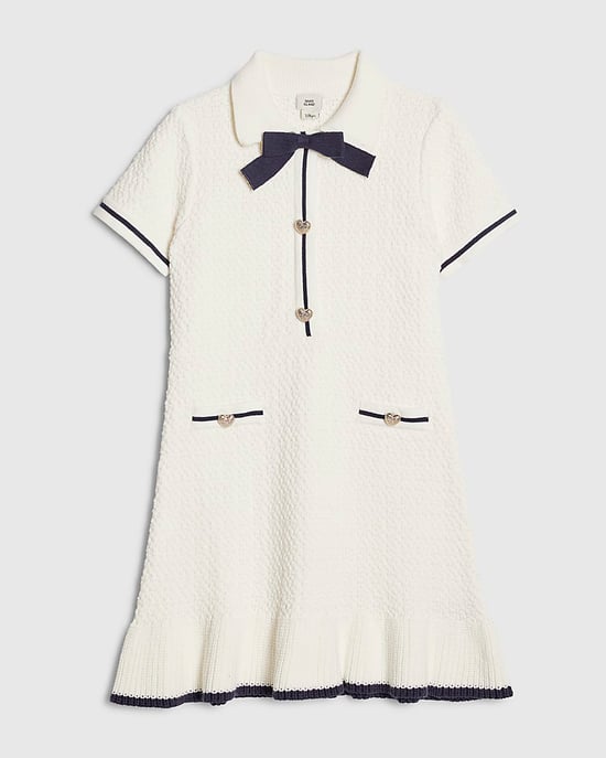 River Island Vestido de niña de bouclé con lazo en color crema - Image 1