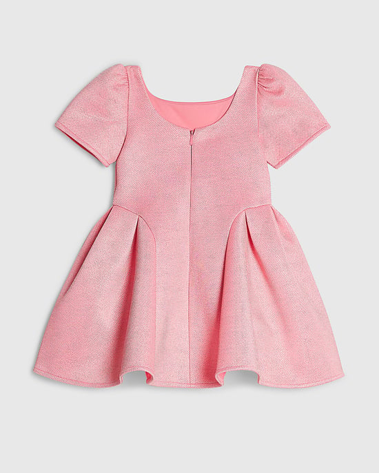 River Island Mini vestido skater para niña rosa con lazo de purpurina - Image 4