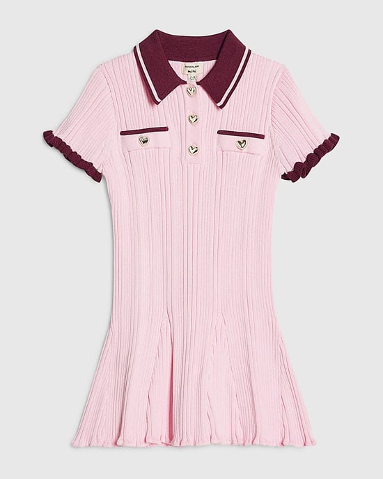 River Island Mini vestido de niña con volantes, rosa, de punto y con cuello - Image 1