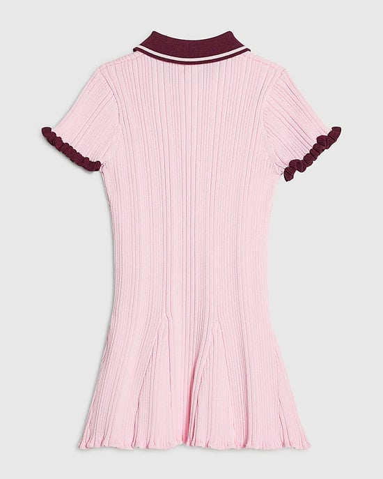 River Island Mini vestido de niña con volantes, rosa, de punto y con cuello - Image 4