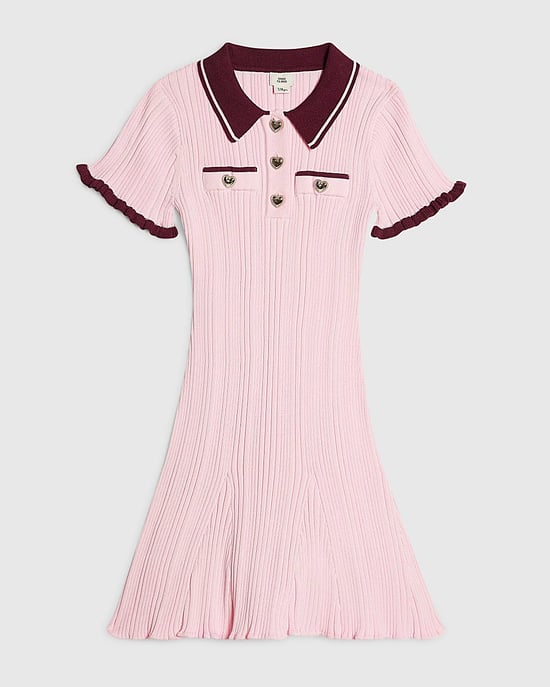River Island Vestido de niña Rosa de punto con vuelo y cuello - Image 1