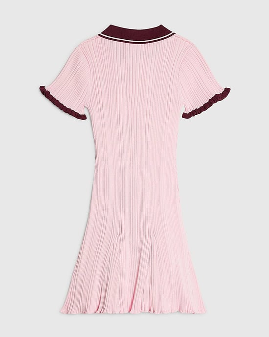 River Island Vestido de niña Rosa de punto con vuelo y cuello - Image 2