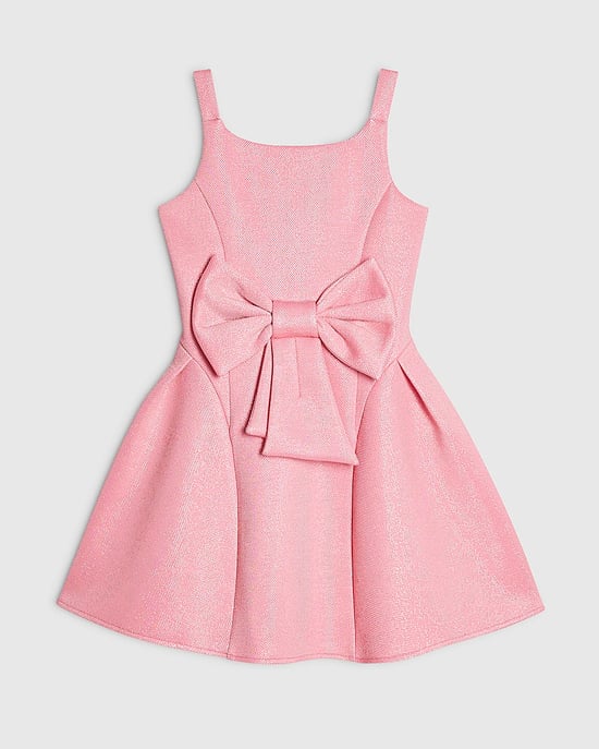 River Island Vestido skater para niña rosa con lazo de purpurina sin mangas - Image 1
