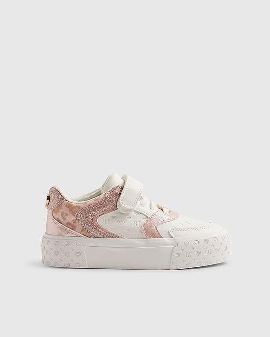 River Island Zapatillas para niña Blancas Monograma Brillantina Leopardo - Image 2