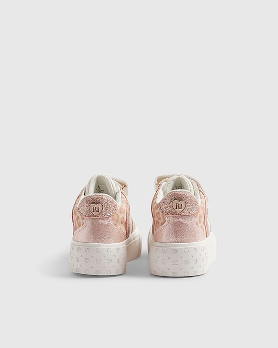 River Island Zapatillas para niña Blancas Monograma Brillantina Leopardo - Image 3