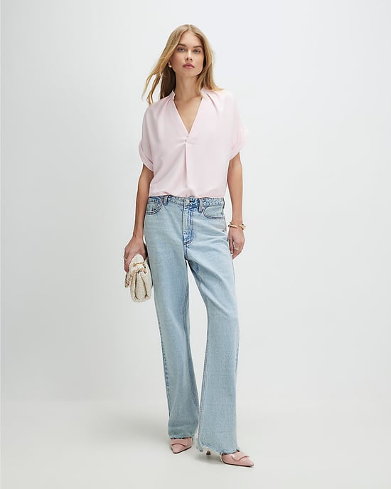 River Island Camiseta de mujer Rosa Crepé Cuello de pico Manga corta - Image 3