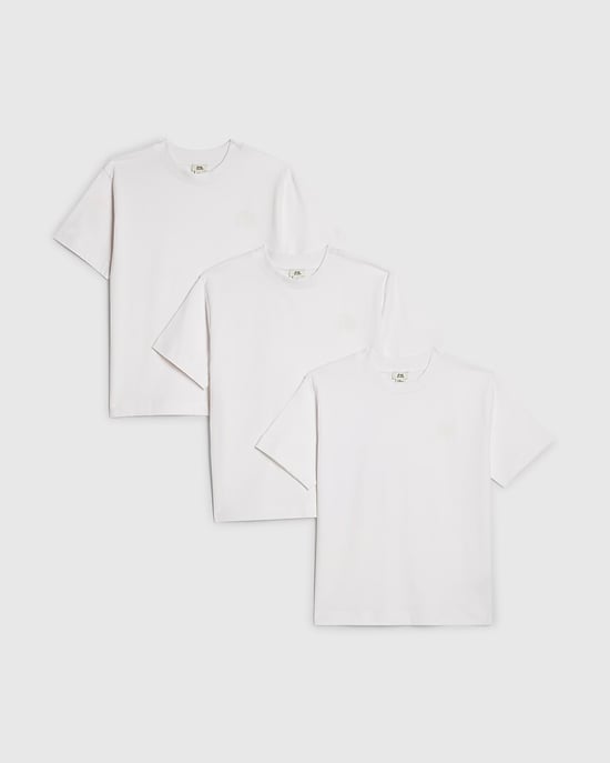 River Island Camisetas para niño Blancas RR Pack de 3 Cuello redondo - Image 1