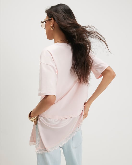 River Island Camiseta de mujer rosa de algodón con bajo de encaje asimétrico - Image 3