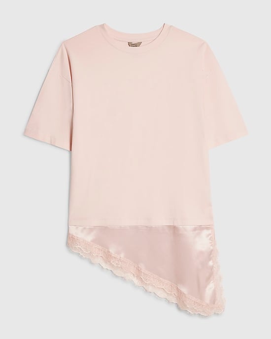 River Island Camiseta de mujer rosa de algodón con bajo de encaje asimétrico - Image 6