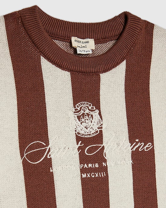 River Island Mini Camiseta para niño Marrón a rayas de fútbol con cuello redondo - Image 2