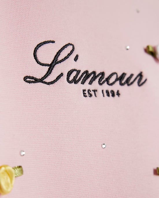 River Island Camiseta de niña Rosa L'amour Rosette Cuello redondo - Image 3