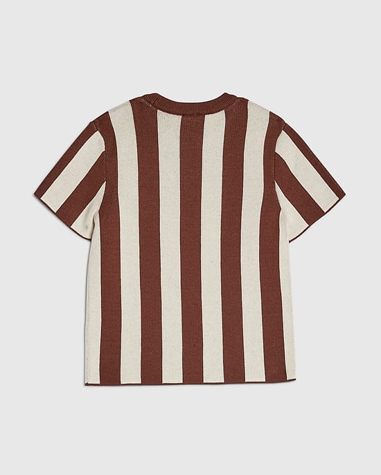 River Island Mini Camiseta para niño Marrón a rayas de fútbol con cuello redondo - Image 4