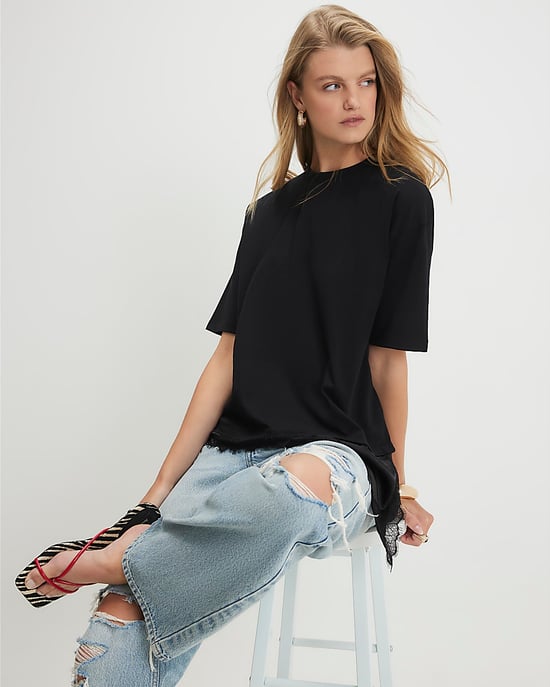 River Island Camiseta de mujer Negra Algodón Bajo de encaje Asimétrica - Image 2