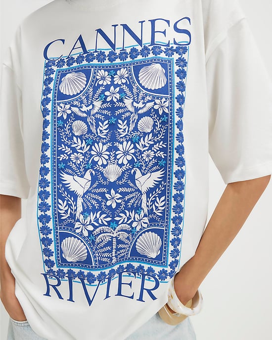 River Island Camiseta de mujer Blanca de algodón con gráfico Cannes - Image 4