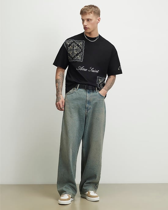 River Island Camiseta de hombre Negra de Algodón Ame Saint Midweight - Image 2