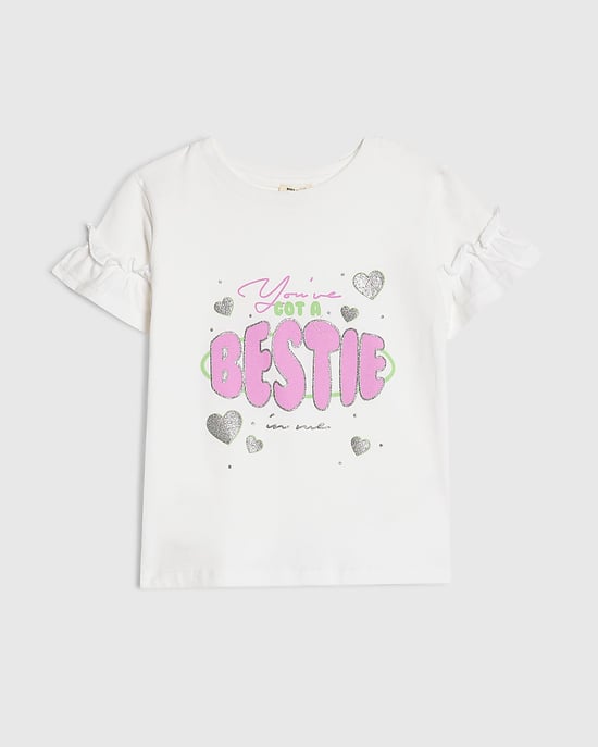 River Island Mini Camiseta para niña Blanca Got A Bestie Cuello redondo - Image 1