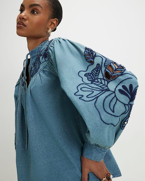 River Island Blusa de mujer Azul Vaquero con bordado calado - Image 2