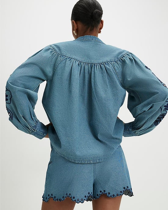 River Island Blusa de mujer Azul Vaquero con bordado calado - Image 3