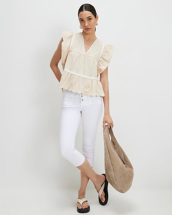 River Island Blusa de mujer Beige con bordado y escote de pico - Image 4