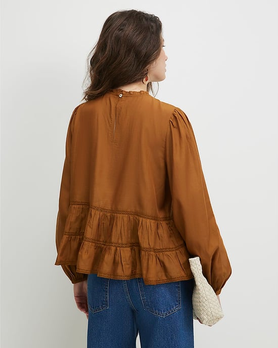 River Island Top de nido de abeja para mujer Marrón Manga larga Detalle de encaje - Image 3