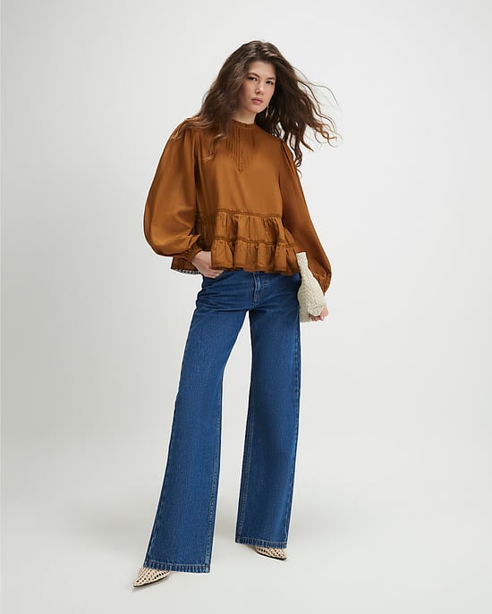 River Island Top de nido de abeja para mujer Marrón Manga larga Detalle de encaje - Image 4
