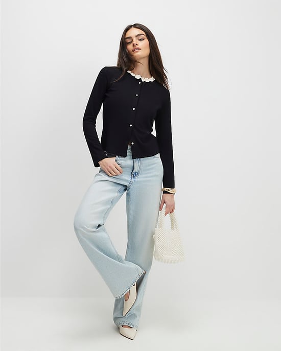 River Island Top de mujer Negro Manga larga Adorno floral - Image 2
