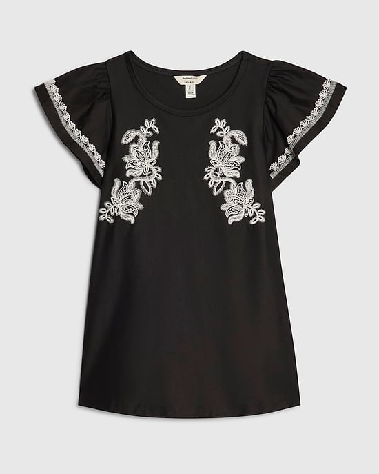 River Island Blusa de mujer negra de popelín con aplique y cuello redondo - Image 6