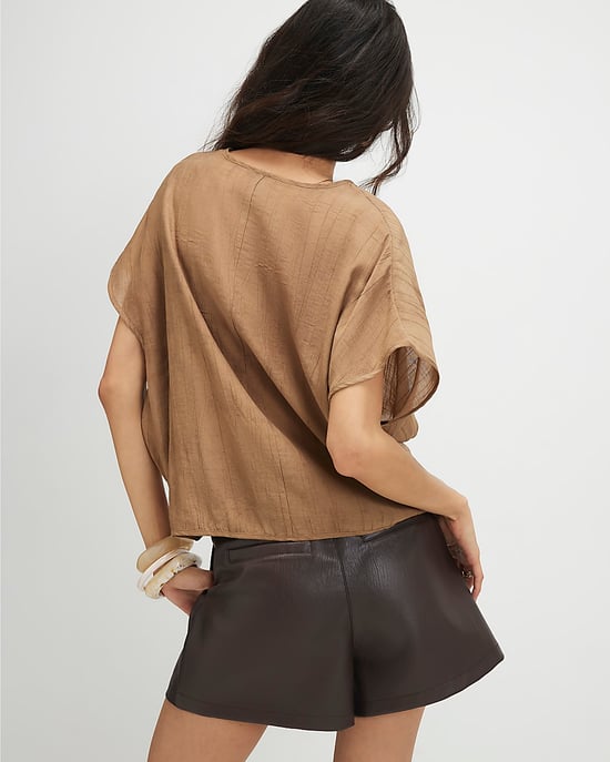 River Island Top de mujer Beige Bajo fruncido texturizado Cuello redondo - Image 3