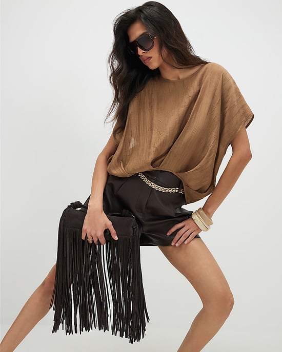 River Island Top de mujer Beige Bajo fruncido texturizado Cuello redondo - Image 4